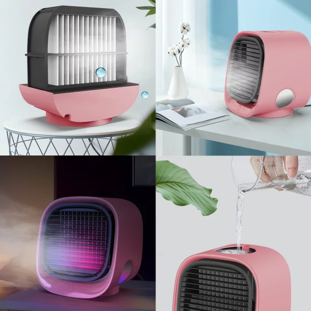 Bewello - Mini-ventilator portabil cu funcţie de răcire - USB - Roz