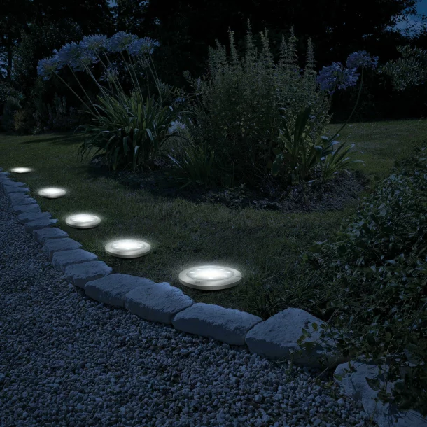 Lampă solară LED - circulară - alb cald - 12 cm