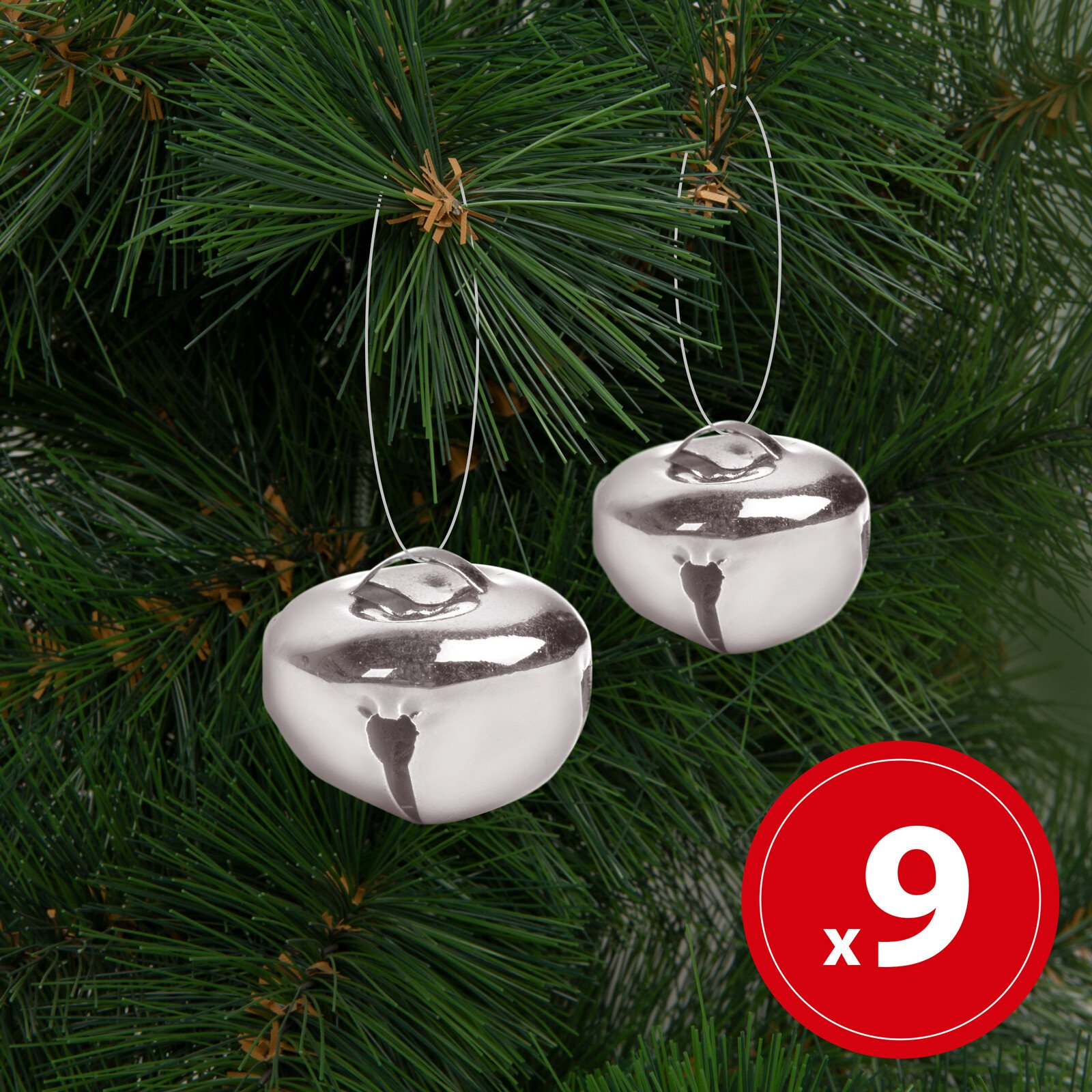 Ornament de Crăciun - clopoței - metal, 20 mm - argintii - 9 piese / pachet thumb