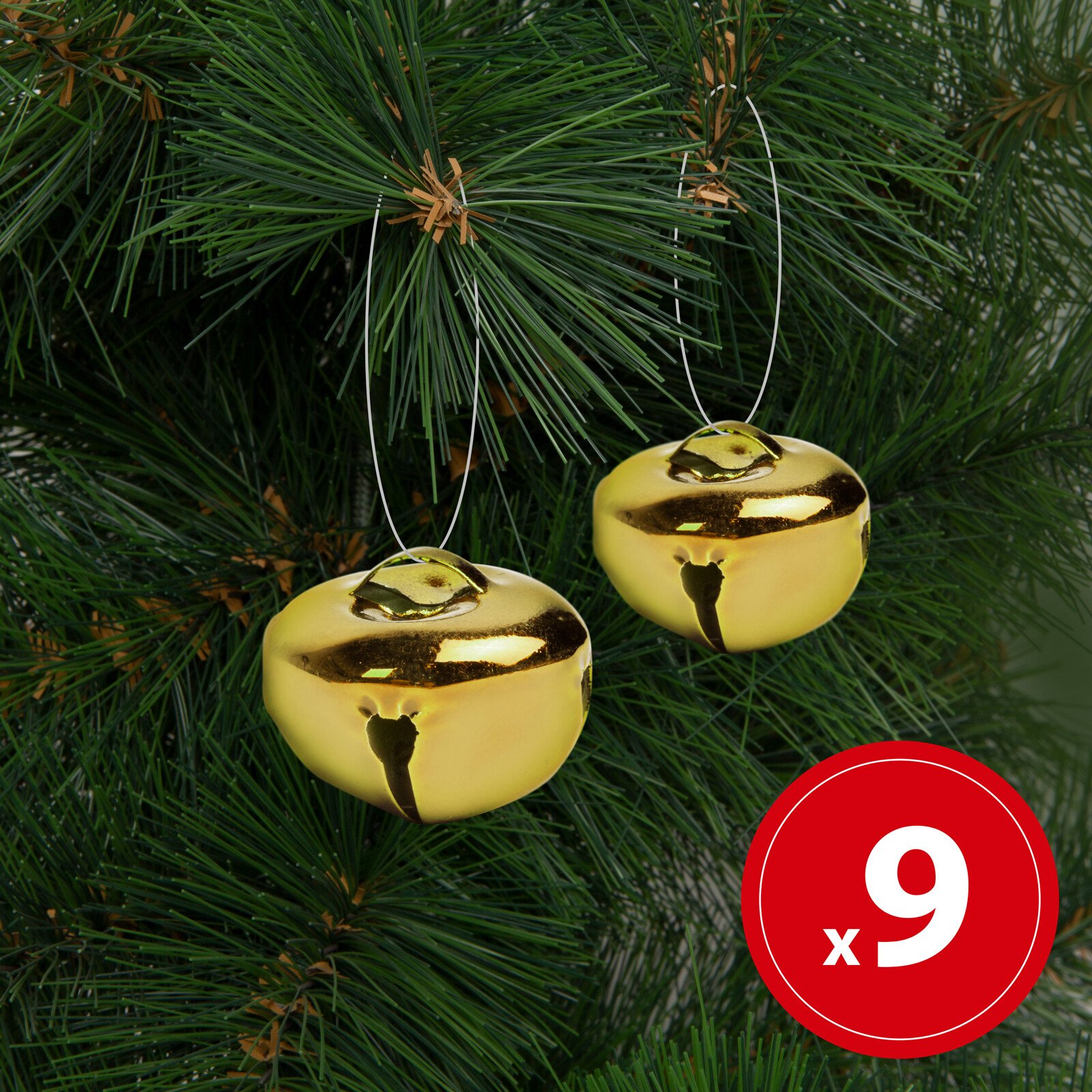 Ornament de Crăciun - clopoței - metal, 20 mm - aurii - 9 piese / pachet thumb