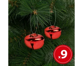 Ornament de Crăciun - clopoței - metal, 20 mm - roșii - 9 piese / pachet