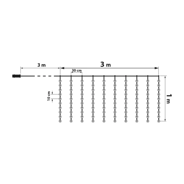 Perdea luminoasă - 100 micro-LEDuri - alb cald - 3 x 1 m - 230V - cu telecomandă