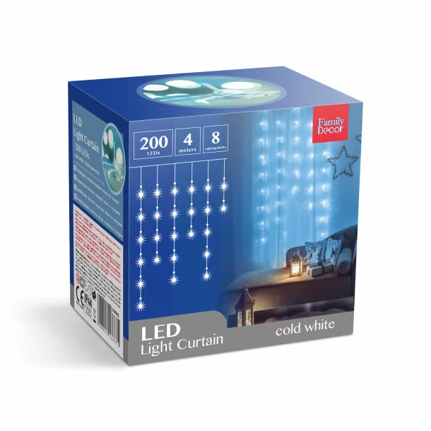 Perdea luminoasă - 200 LEDuri - alb rece - IP44 - 4,2 m - 8 programe