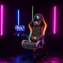 Scaun gamer RGB LED - cu cotiere, perna - negru/rosu
