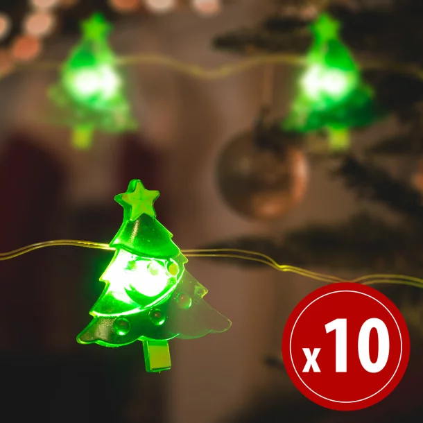 Șir de lumini LED - formă de brăduți - 1,2 metri - 10 LEDuri - alb cald - 2 x AA