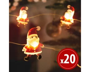 Șir de lumini LED - formă de Moș Crăciun  - 2,2 metri - 20 LEDuri - alb cald - 2 x AA