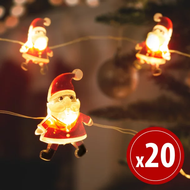 Șir de lumini LED - formă de Moș Crăciun  - 2,2 metri - 20 LEDuri - alb cald - 2 x AA