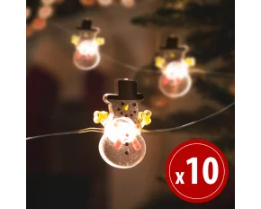 Șir de lumini LED - formă de om de zăpadă - 1,2 metri - 10 LEDuri - alb cald - 2 x AA
