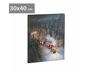 Tablou cu LED - tren - cu agățătoare, 2 baterii AA - 30 x 40 cm (58476)