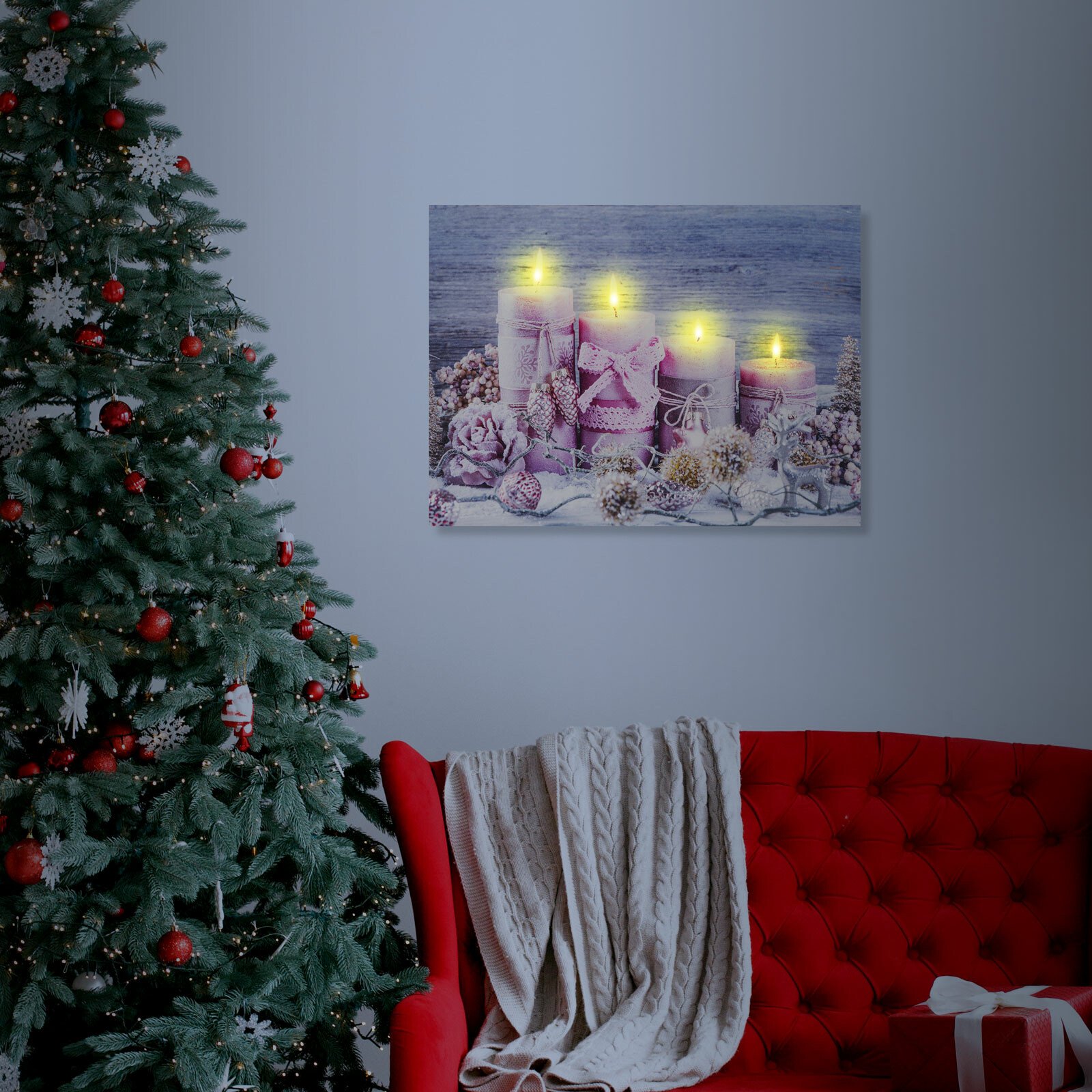 Tablou de Crăciun - LED - cu agățătoare, 2 baterii AA - 40 x 30 cm (58461) thumb
