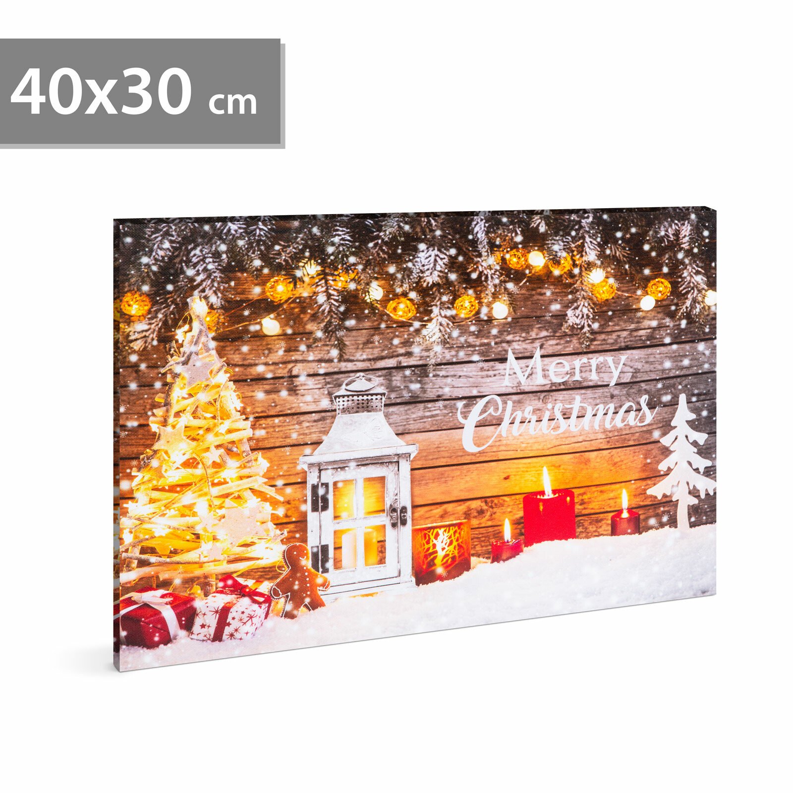 Tablou de Crăciun - LED - cu agățătoare, 2 baterii AA - 40 x 30 cm thumb