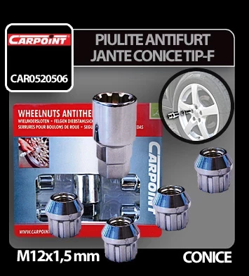 Piulite antifurt jante conice M12x1,5mm 4buc - Tip F-Resigilat, thumb