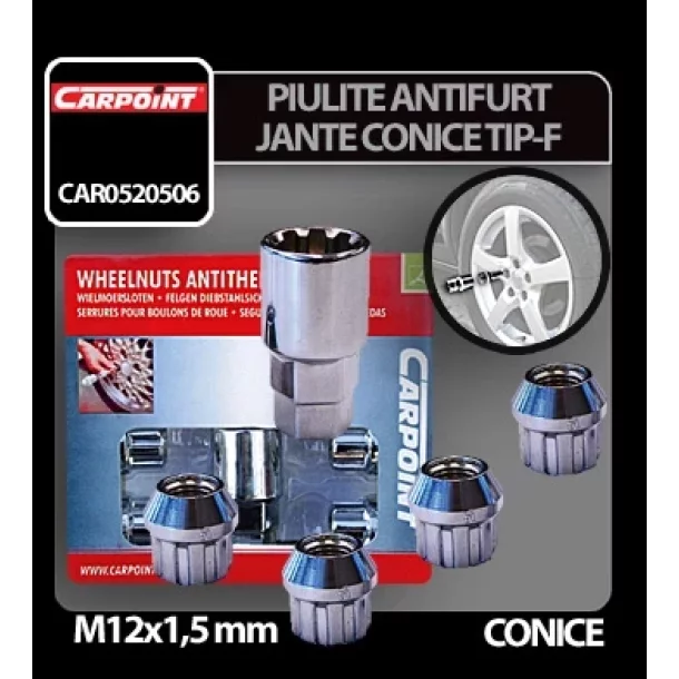 Piulite antifurt jante conice M12x1,5mm 4buc - Tip F-Resigilat,