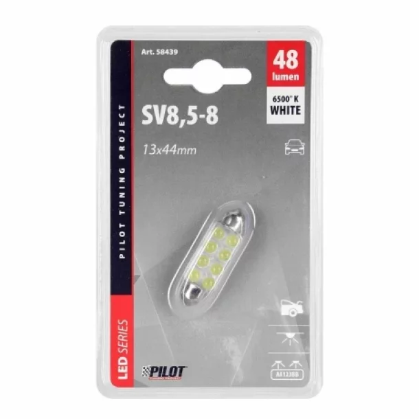 LED tipusu izzo 12V szoft 8 db LED-del 13x44mm SV8,5-8 1db - Feher Y