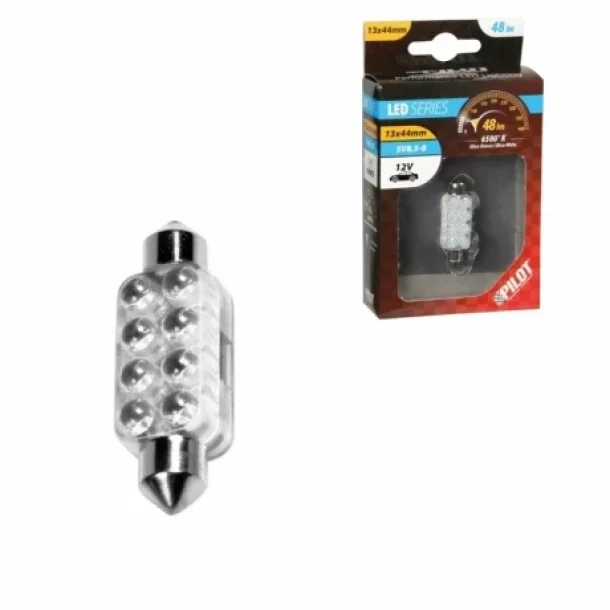 LED tipusu izzo 12V szoft 8 db LED-del 13x44mm SV8,5-8 1db - Feher Y