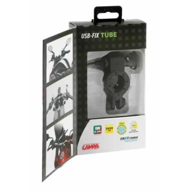 Motorkerekpar USB-Fix Tube tolto kormarnyrudra szerelheto 12/24 V - 3000mA-ujra lezarva,