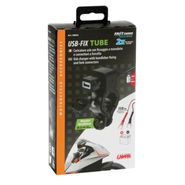 Motorkerekpar USB-Fix Tube tolto kormarnyrudra szerelheto 12/24 V - 3000mA-ujra lezarva,