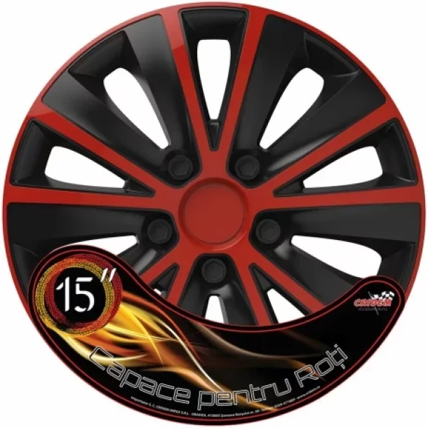 Set capace roti auto Cridem Rapide 4buc - Rosu/Negru - 15&#039;&#039;-Resigilat,