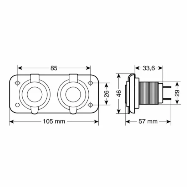 Sullyesztett, beepitett dupla aljzat, belteri vagy kulteri rogzites, 12/24V 20A, Ext-2 - Lampa