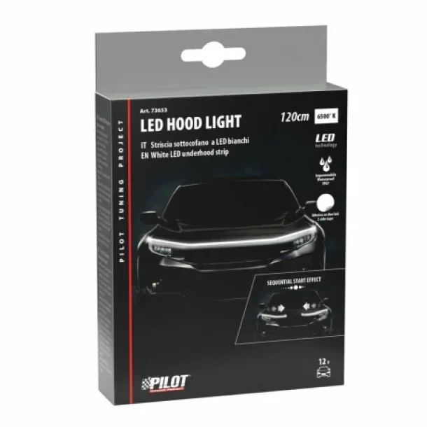 Banda LED adeziva, impermeabila, montaj sub capota motor, lumina alba, 120cm, 12V