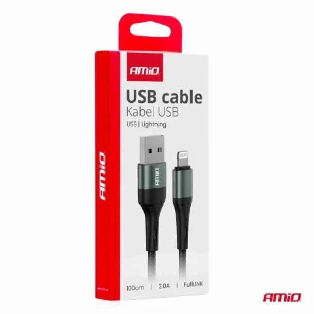 Adat es toltokabel USB-rol Lightning tipushoz, 3A, 100cm, FullLINK Amio