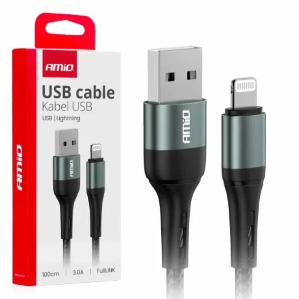 Adat es toltokabel USB-rol Lightning tipushoz, 3A, 100cm, FullLINK Amio