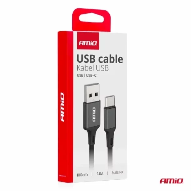 Data and charging cable USB to USB Type-C type, 2A, 100cm, FullLINK Amio