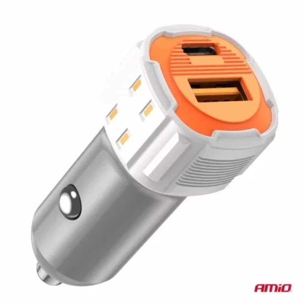 Gyorstolto ket porttal, USB-A es USB-C, 20W, 12V/24V, Amio