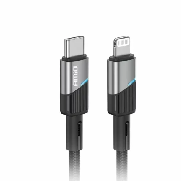 Adat es toltokabel USB Type-C-rol Lightning tipusra, 20W, 100cm, LED-del, FullLINK Amio, Fekete