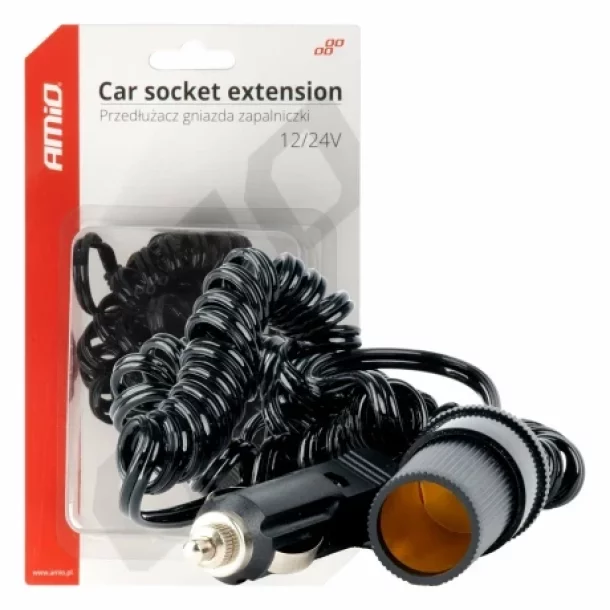 Amio car lighter socket extender with 3m cable, 12/24V