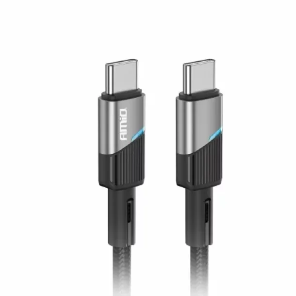 Data and charging cable USB Type-C to USB Type-C, 60WA, 100cm, with LED, FullLINK Amio, Black