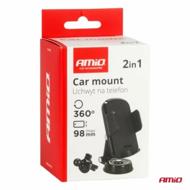 Mobile phone holder 360° rotating, 2 in 1, with fixing on the dashboard or the ventilation grill