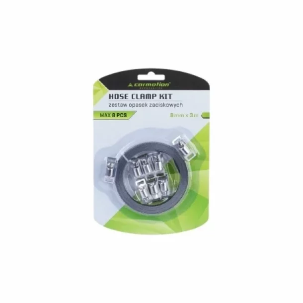 Hose clamp kit, roll 3m, width 8mm, clamps 8pcs