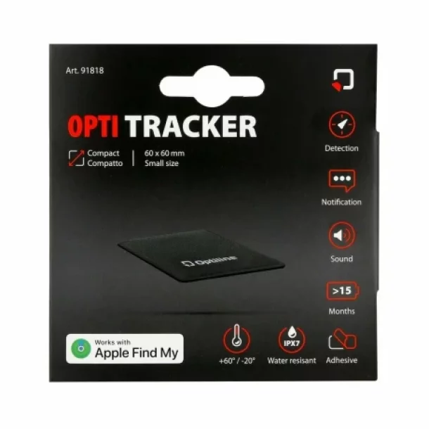 Localizator de obiecte Opti Tracker Compact, Ultra-subtire, cu adeziv, functionare prin aplicatia Find My de la Apple