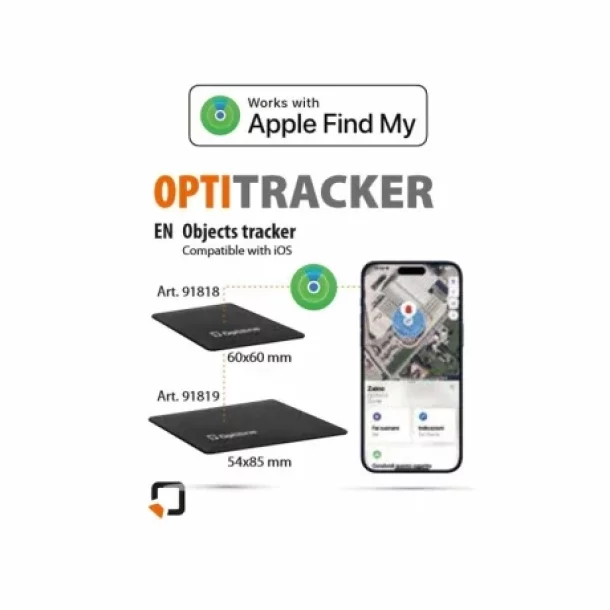 Localizator de obiecte Opti Tracker Compact, Ultra-subtire, cu adeziv, functionare prin aplicatia Find My de la Apple