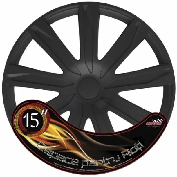 Set capace roti auto Cridem Raze 4buc - Negru - 15&#039;&#039;