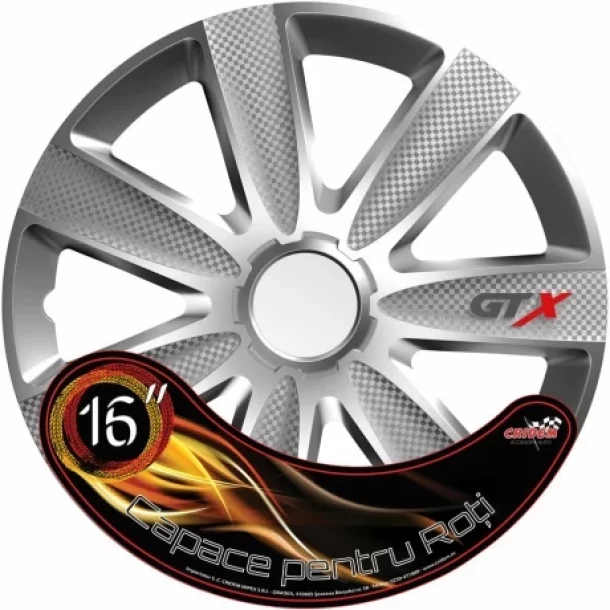Set capace roti auto Cridem GTX Carbon 4buc - Argintiu - 16&#039;&#039;-Resigilat,