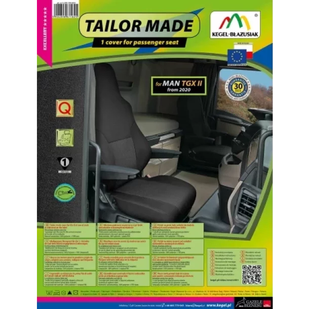 Husa scaun camion dedicata pentru scaun pasager MAN TGX II (dupa 2020&gt;), 1buc, Negru/Gri