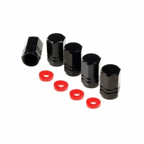 Valve caps aluminium Hexagonal, 5pcs - Black