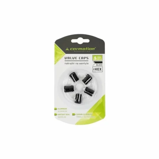 Valve caps aluminium Hexagonal, 5pcs - Black