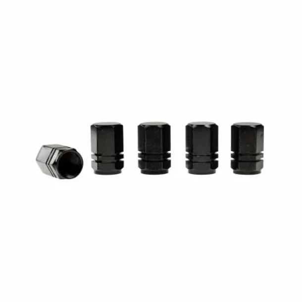 Valve caps aluminium Hexagonal, 5pcs - Black