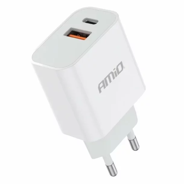 Incarcator retea Amio cu 2 porturi, USB-A si USB-C, 20W Quick Charge, PCH PRO-09, 230V