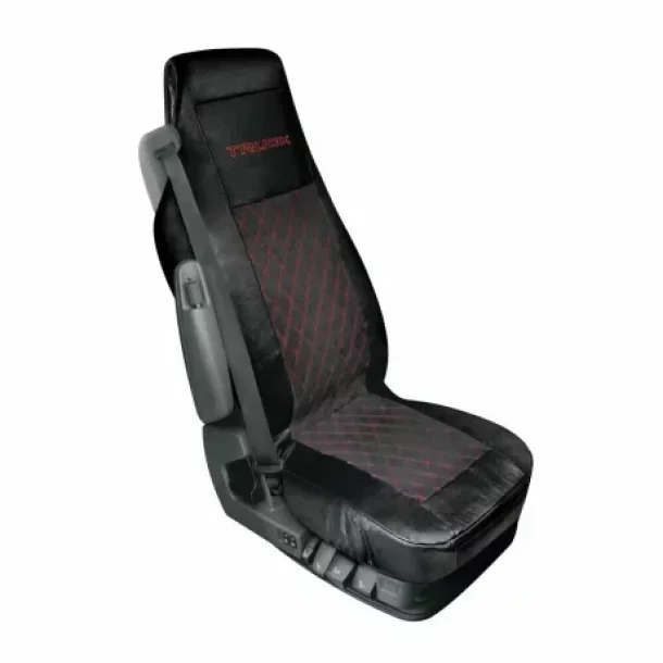 Husa scaun camion Mirian, din imitatie de piele si piele intoarsa matlasata, 1buc - Negru/Rosu