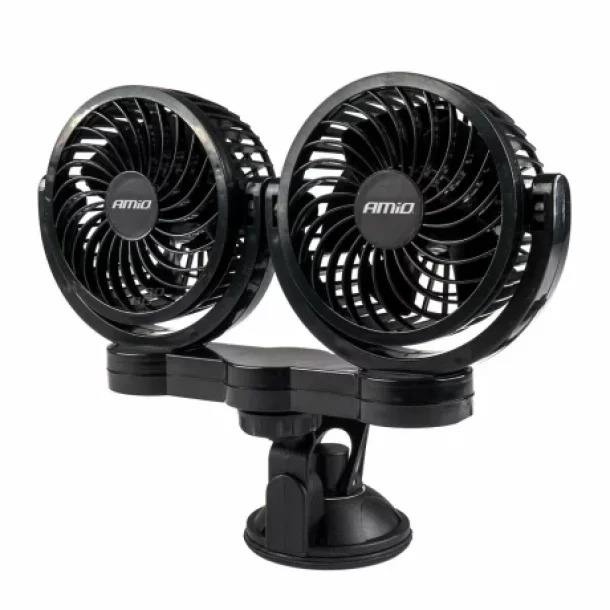 Ventilator auto dublu cu 2 viteze, fixare cu ventuza, diametru 2x4&#039;&#039;, Amio, 24V