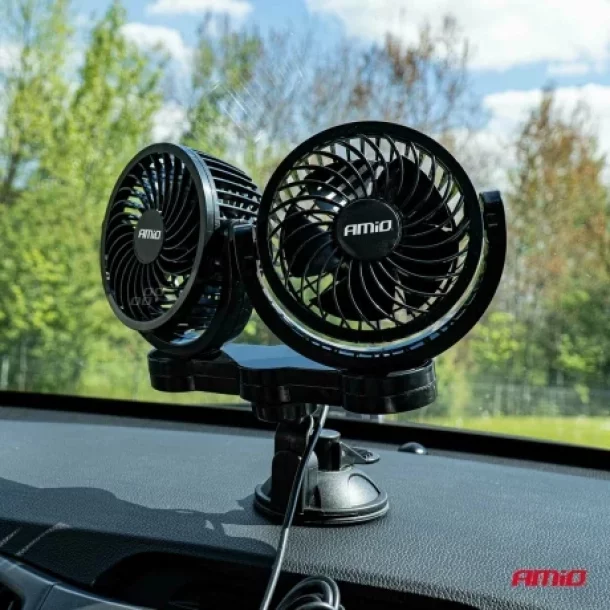 Ventilator auto dublu cu 2 viteze, fixare cu ventuza, diametru 2x4&#039;&#039;, Amio, 24V
