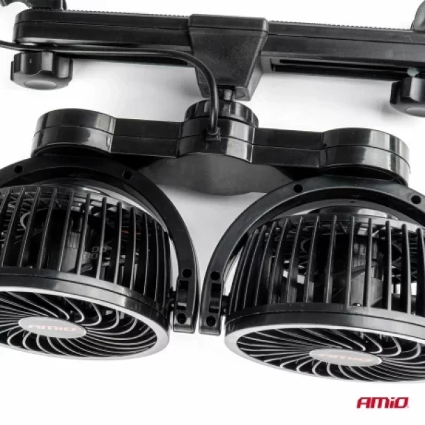 Ventilator auto dublu cu 2 viteze, fixare la tetiera, diametru 2x4&#039;&#039;, Amio, 12V