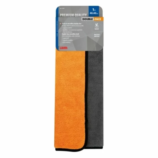 Laveta microfibra cu fata dubla, Premium Quality - 40x40 cm - Gri/Portocaliu