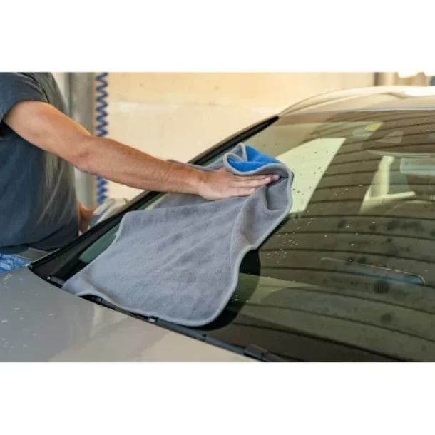 Laveta microfibra cu fata dubla, Premium Quality - 40x70 cm - Gri/Albastru