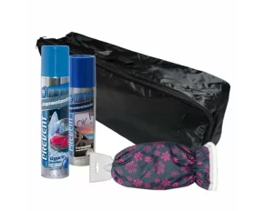 Pachet de iarna pentru degivrare, Woman, geanta organizatoare, spray dezaburire 200ml, spray dezghetat 300ml, razuitor cu manusa, 4buc