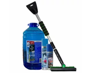 Pachet de iarna pentru degivrare, Premium, solutie parbriz -40°C 5 litri, razuitor gheata parbriz cu perie rabatabila 80-110cm, spray dezaburire 200ml, spray dezghetat 300ml, 4buc